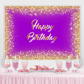 Toile de fond joyeux anniversaire thème violet et paillettes d'or